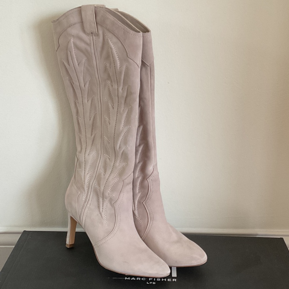 Taupe tall boots.